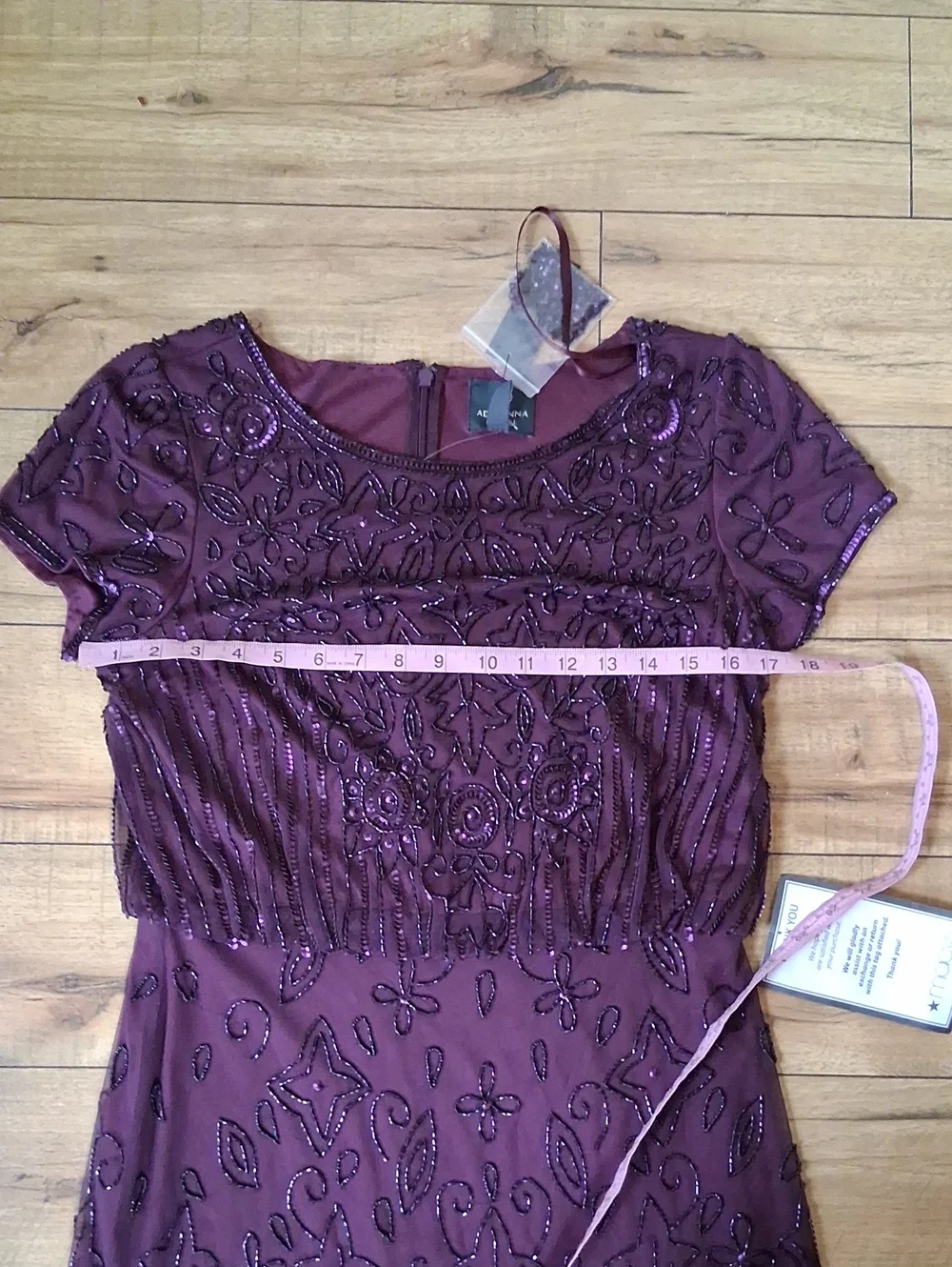 New Adrianna Papell Evening Beaded Dress Plum Floor-Length Short Sleeves Small - Picture 15 of 16
